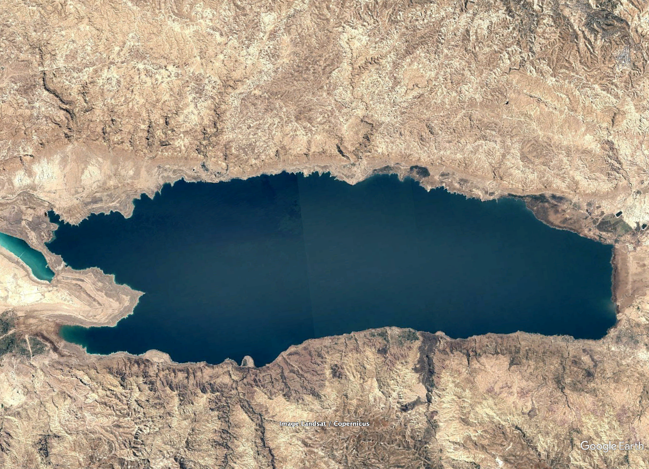 Satellite image of the Dead Sea in 2020